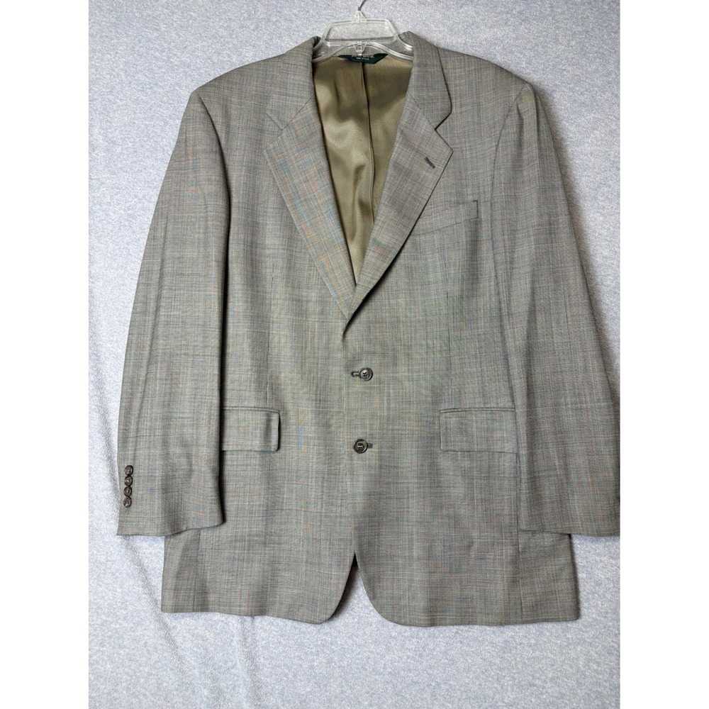 Gordon Mens 42L Grey Wool Blend Micro Check Two Button Blazer Sport Coat 42 Long